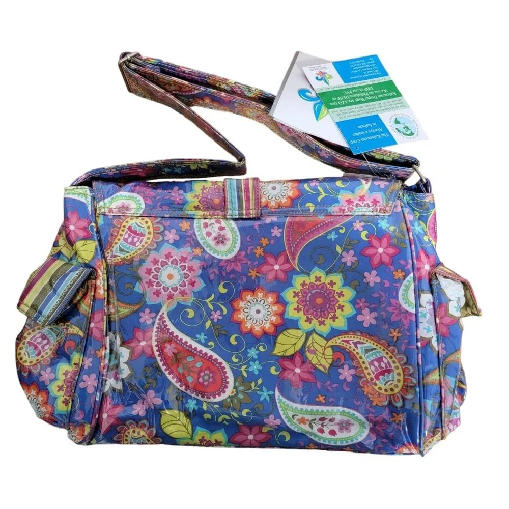 Kalencom Laminated Buckle Bag Cobalt Paisley Floral Baby Diaper Bag Laminated